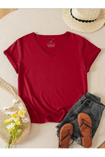 FAVORİST V-Neck Regular Fit Fit Plain Tshirt
