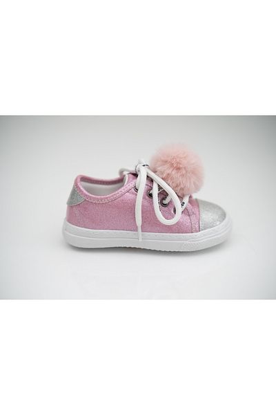 Merli&Rose Girl's Glittery Pompom (Removable) Sports Sneaker Shoes