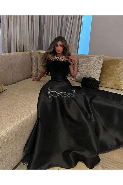ALANOOD FASHION black feather dress