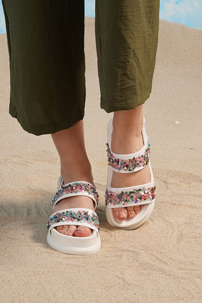 Beyond Women's Natural Stone White Wave Double Strap Sandals 3cm Byndwv01