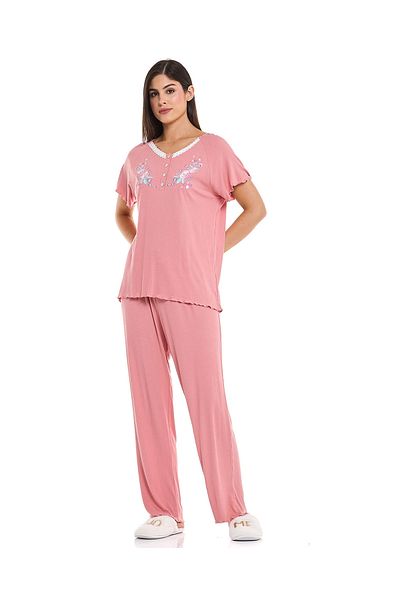 R&B Dusty Pink Embroidered Pyjama Set