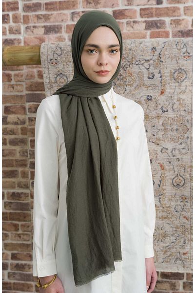 Fatma Atasoy Cotton Voile Khaki Shawl