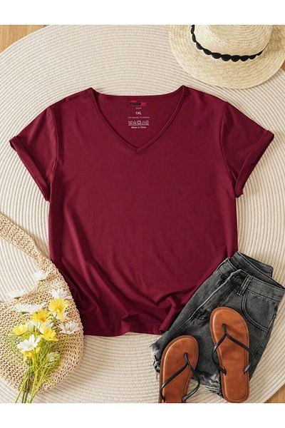 FAVORİST V-Neck Regular Fit Fit Plain Tshirt