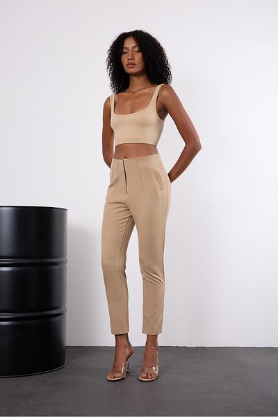 Bolivente Mink High Waist Narrow Leg Woven Trousers