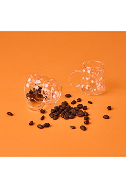 DMR 6-Piece Coffee Side Glasses with Beads with Handles - Transparent - 75 ml