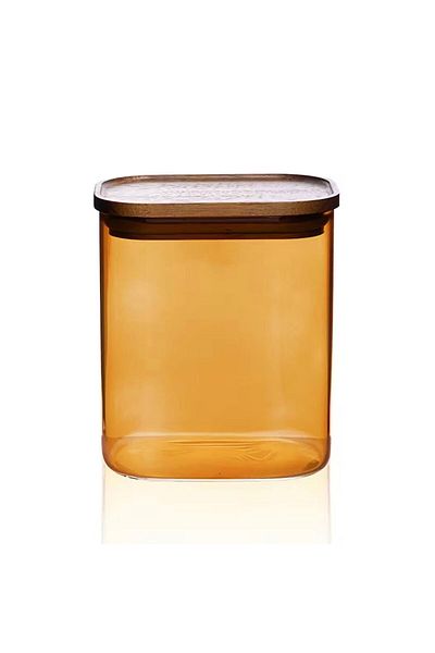 MATMEL Mia Acacia Rectangular Glass Jar - Amber - 900 ml