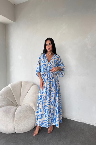 LİLA İSTANBUL Double Breasted Collar Bat Sleeve Ethnic Pattern Oversize Summer Dress