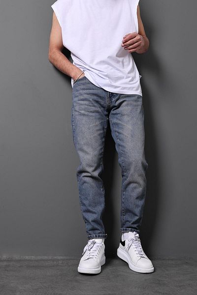 Slatra Men's Navy Blue Vintage Boyfriend Pants