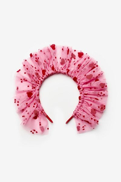 Le Mabelle Pink Flock Heart Printed Girl's Tulle Crown