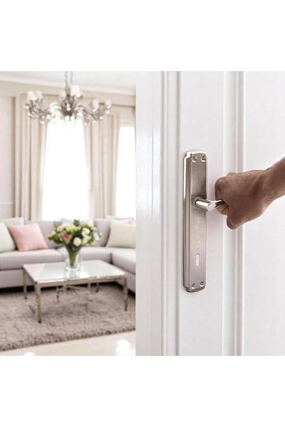 NZB Room Door Handle 1 Set Nickel Inox Mirrored Suitable for Right Left Interior Exterior Wood Pvc Metal Steel Gate Handle
