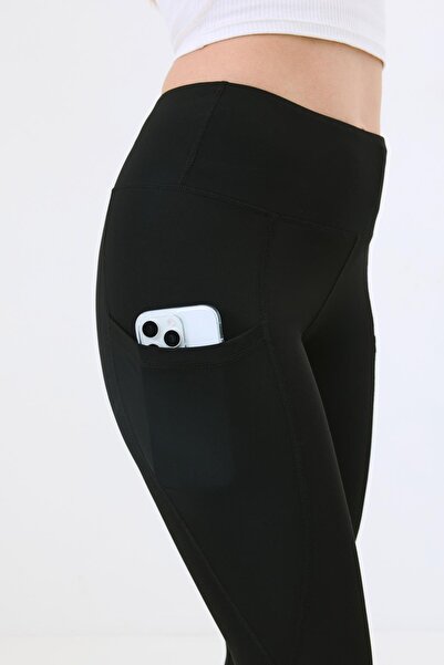 C&City Colanți sport cu talie înaltă cu buzunar dublu 9416 negru