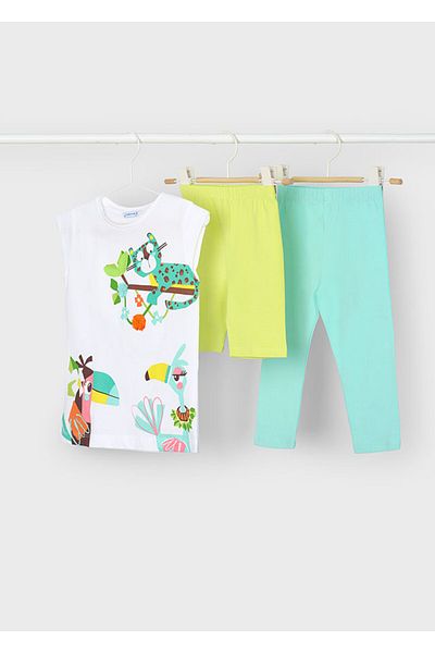 MAYORAL Girls Tshirt + Short/Long Leggings Triple Set Set