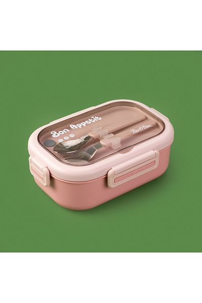 ASPARTAM Rectangular Food Container with Fork and Spoon - Pink - 850 ml