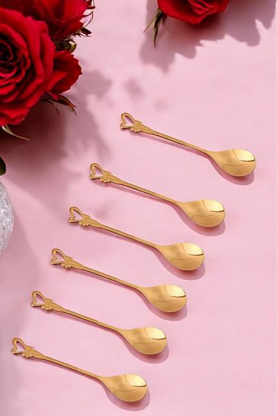 Qerhome Set of 6 Golden Bloom Series Set of 6 Teaspoon Heart Model