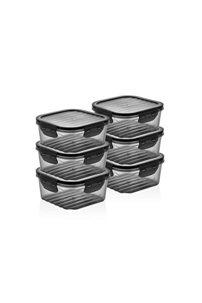 QLUX IDEAS L863X6 Quick Set of 6 Leakproof Square Storage Containers - Black / Transparent