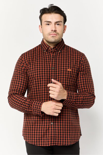 La Martina Men Tailored Fit Checkered Long Sleeve Casual Shirt, Multicolor
