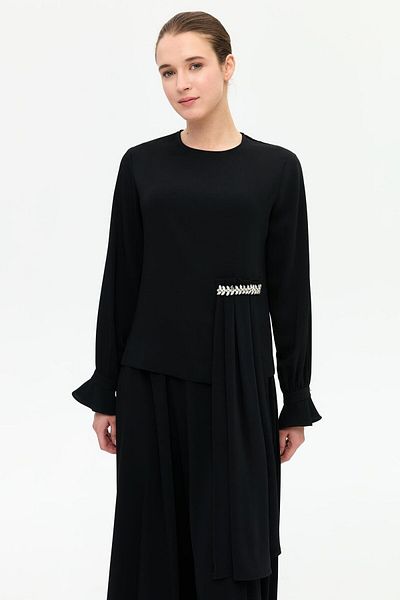 Esswaap Waist Shawl and Stone Detailed Skirt Suit Black