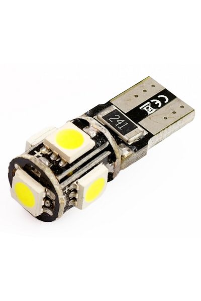 OEM Bec W5W T10, 5 LED, SMD, CAN-BUS, 12V, 5W, lumina alb rece ~7000k, latime 12 mm