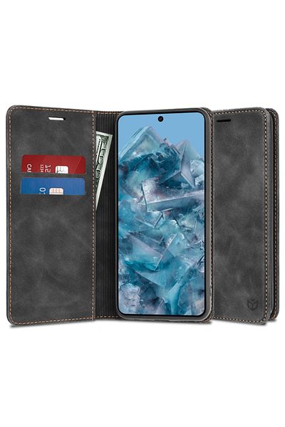 SKYDDAR INNOVATION Case for Google Pixel 8 Pro, Soft Wallet, Eco Premium Leather Book Type, Black, sticker set