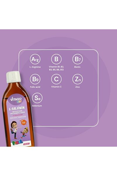 Vitago Kids L-Arginine Growth Syrup to Increase Height and Multivitamin for Girls - 150ml