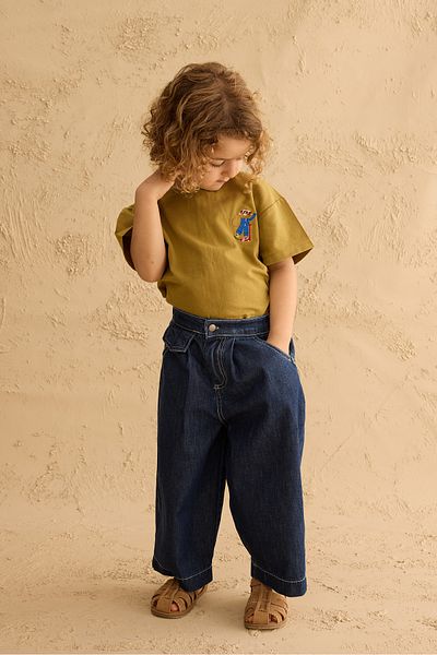 Fahhar Kids Baggy Denim Trousers Dark Blue