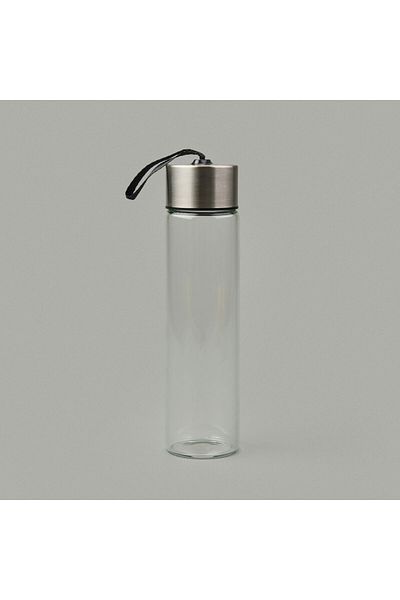 MATMEL H2O Glass Flask with Metal Lid - Transparent / Gray - 450 ml
