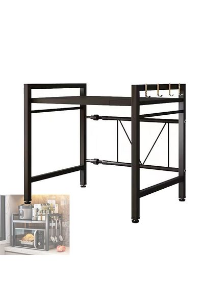 FOXMAG24 Metal microwave oven shelf, made of metal, with 4 hooks, dimensions 42-60 x 36 x 46 cm
