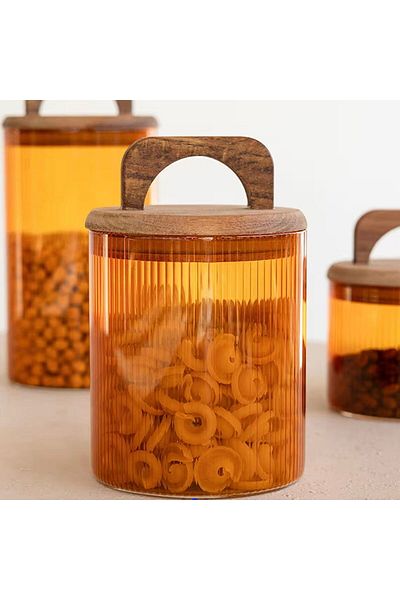 MATMEL Mia Acacia Glass Jar with Handle - Amber - 700 ml