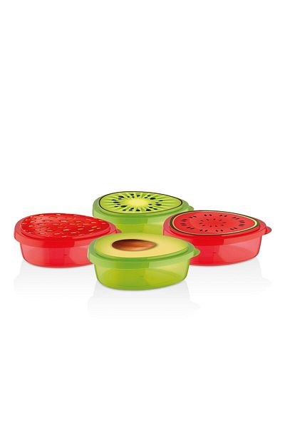 MATMEL L838-L865-L866-L867 Set of 4 Fruit Storage Boxes - Green / Red
