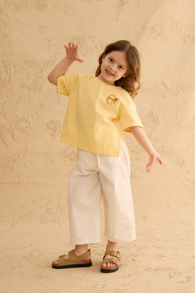 Fahhar Kids Embroidered Oversize Linen Shirt Yellow