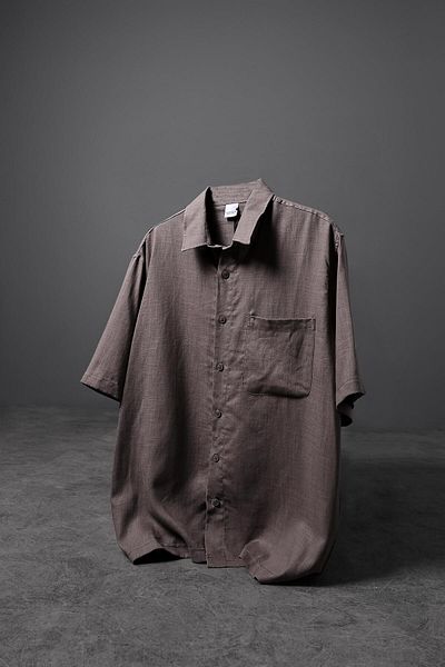 Slatra Ανδρικό καφέ 100% λινό ύφασμα Oversize κοντομάνικο πουκάμισο