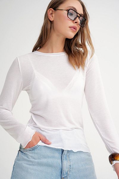 Mixray 2014 Women's Crew Neck Summer See-Through Blouse White