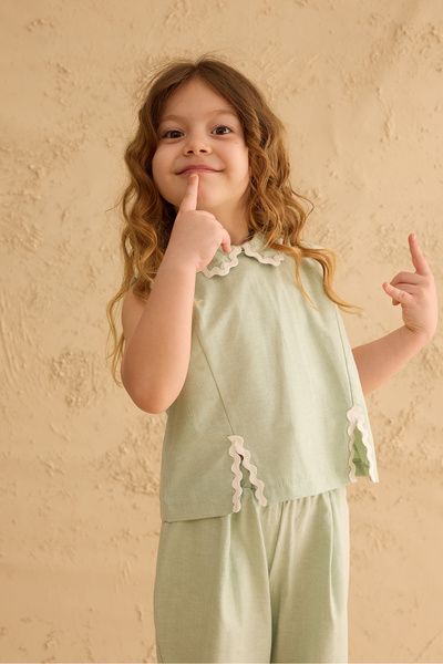 Fahhar Kids Slit Detailed Trousers Suit Green