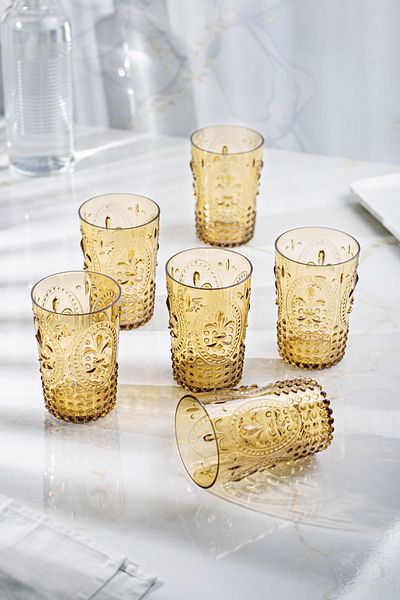 EWs Acrylic Amber 6-Piece Short Glass & Water Soft Drink Coffee Side Glass 400 ml (Not Glass)
