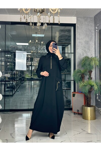Zümra Tesettür Moda Defne Elbise-siyah Siyah Beden 5-54-56