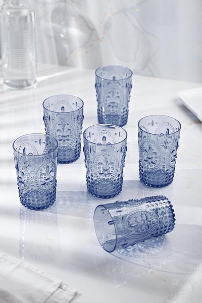 EWs Acrylic Navy Blue 6-Piece Short Glass & Water Soft Drink Coffee Side Glass 400 ml (Not Glass)