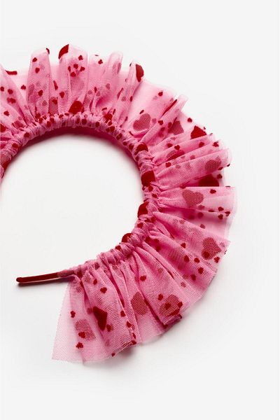 Le Mabelle Pink Flock Heart Printed Girl's Tulle Crown