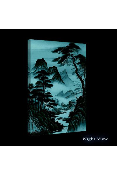 startonight Tablou DualView Startonight Japoneza Copaci si Munte Galben , luminos in intuneric, 60 x 90 cm