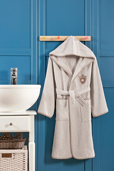 HOUME Kapşonlu Kız-Erkek Genç Çocuk Bornoz-Bej