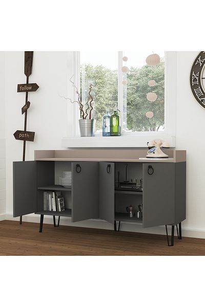Mourah Home Dea Console – Modern 4-Door Sideboard with Elevated Legs, Storage for Living, Dining & Hallway