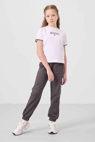 TOMMY LIFE White-Dark Gray O Neck Printed Elastic Leg Cargo Pocket Girls Tracksuit Set - 75173