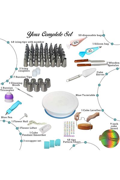 zola Set decorare prajiturii,124 piese, accesorii din plastic si inox