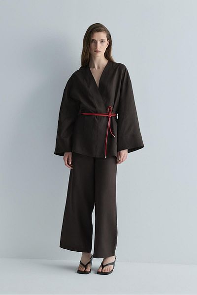 Suud Collection Brown 100% Linen Eleni Culotte Trousers