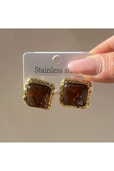 Vintagezegeni Kahve Taşlı Küpe