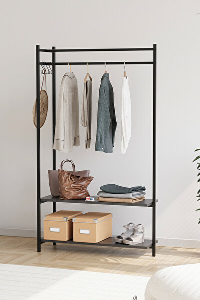 Bofigo Konfeksiyon Askısı Ayaklı Askılık Elbise Askılığı Raflı Askılık Jüpiter Antrasit