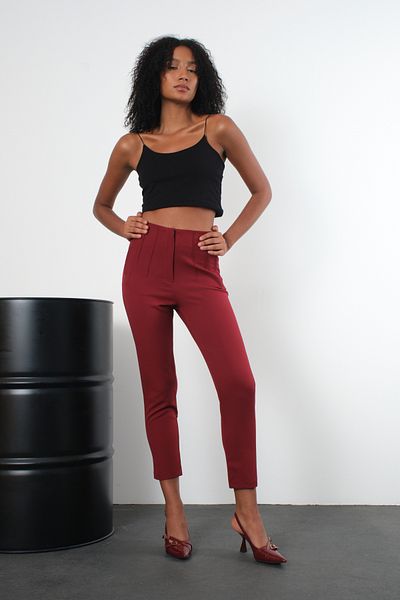 Bolivente Burgundy High Waist Narrow Leg Woven Trousers