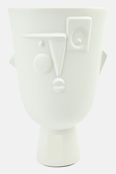 Muy Mucho Oval Face Ceramic Vase 17 x 28 x 13 cm, White
