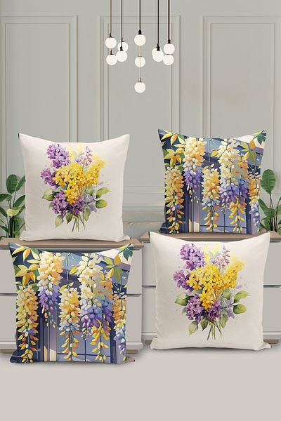 Filamente 4-Piece Double-Sided Digital Printing Throw Pillow Cover with Floral Pattern