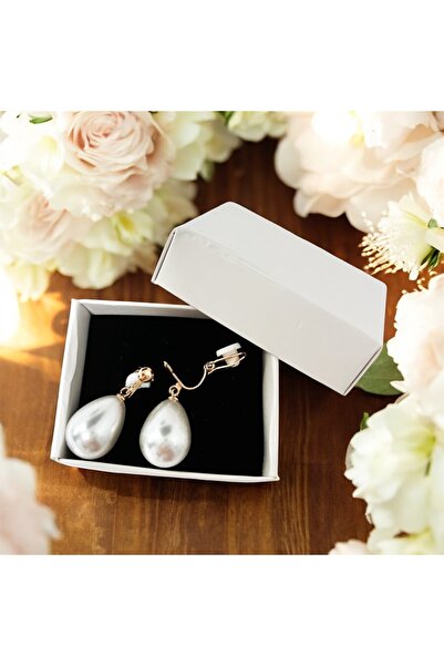 1PARÇAMAVİ 1,8x1,3cm inci damla model klipsli deliksiz kulak kadın küpesi