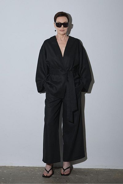 Suud Collection Black 100% Linen Eleni Culotte Trousers